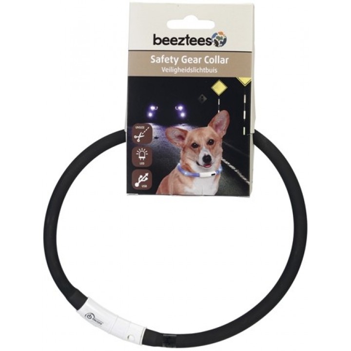 Beeztees 749851 Ошейник д/собак силиконовый светящийся с USB черный 70см*10мм
