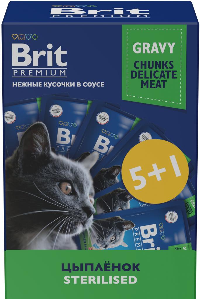 Брит Premium Пауч для взрослых стерилизованных кошек цыпленок в соусе 5+1