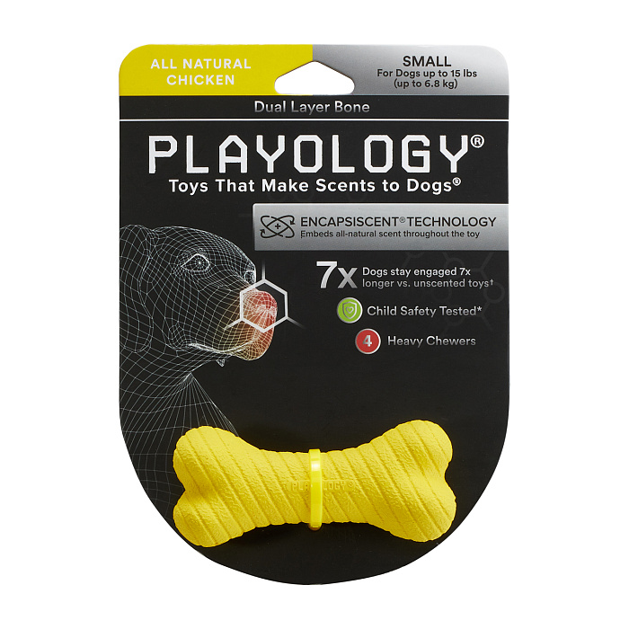 Playology двухслойная жевательная косточка DUAL LAYER BONE с ароматом курицы, средняя, желтый 