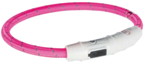 Мигающее кольцо для собак USB, L–XL: 65 см/ф 7 мм, нейлон, розовый