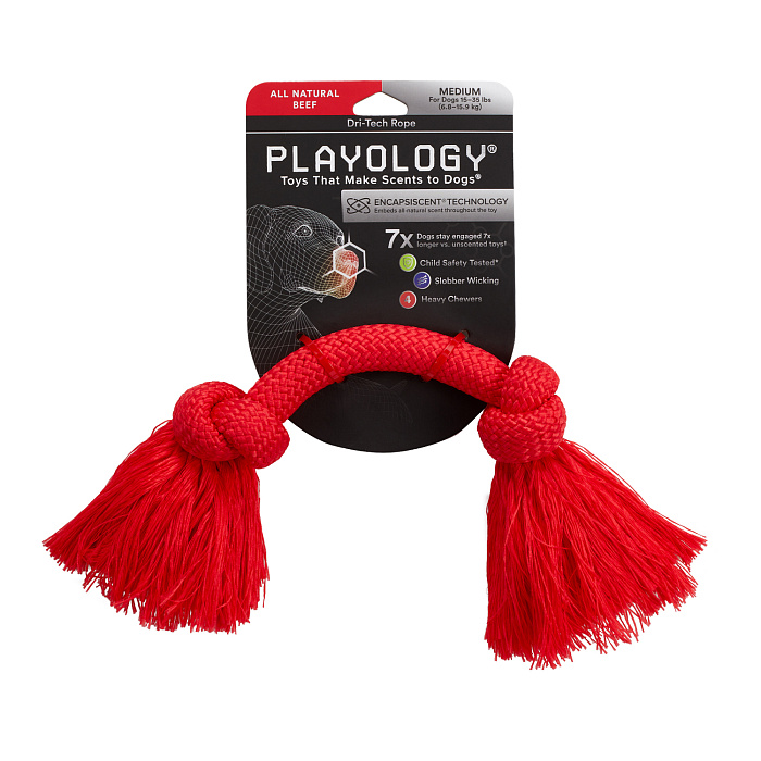 Playology жевательный канат DRI-TECH ROPE с ароматом говядины, средний, красный