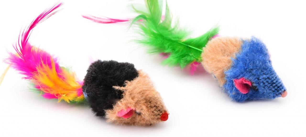 Игрушка для кошек МЫШКА С ПЕРЬЯМИ 5см