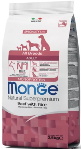 Monge Dog д/с всех пород с говядина с рисом