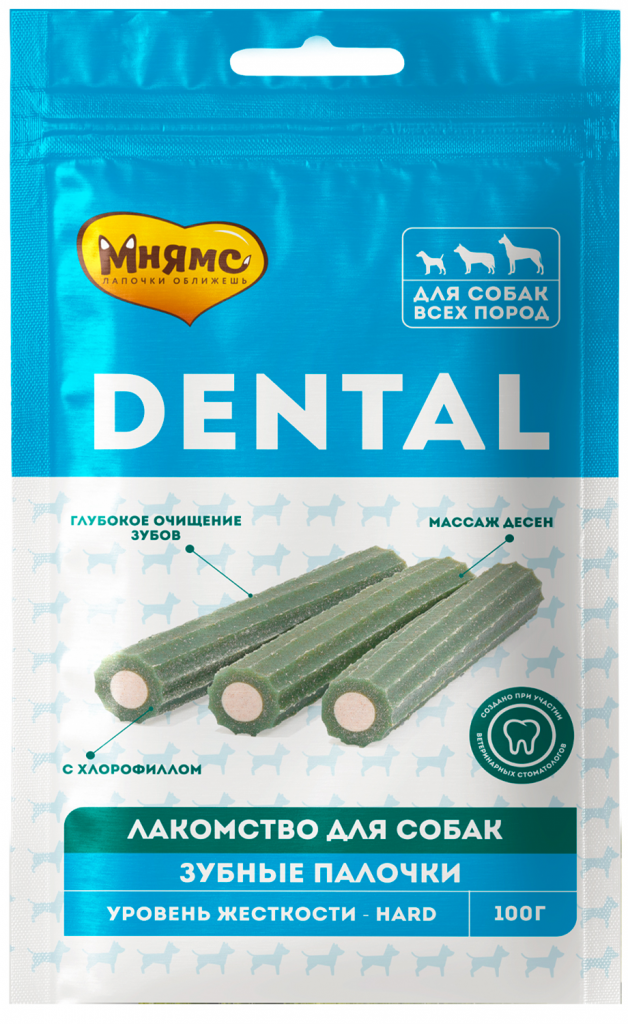 Мнямс DENTAL лакомство для собак "Зубные палочки" с хлорофиллом 100г