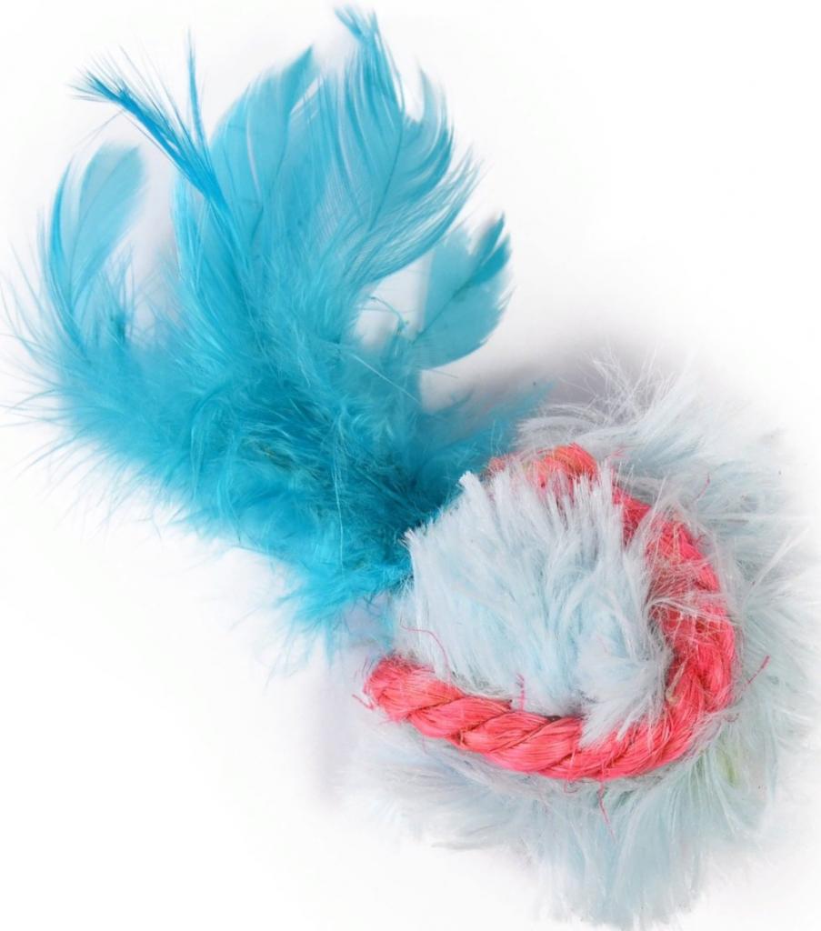 Игрушка для кошек мяч мягкий с перьями