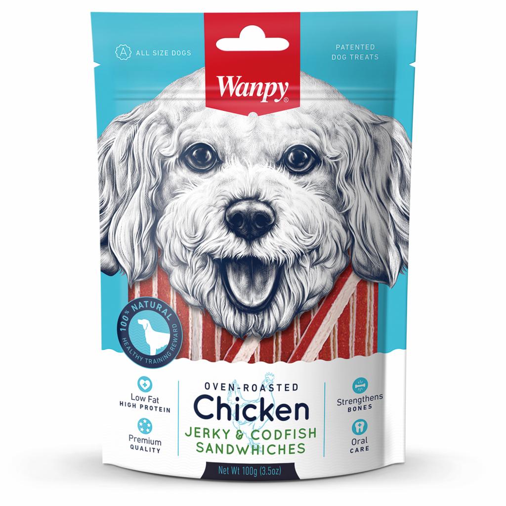 Wanpy Dog курица с треской в форме сэндвича 100г