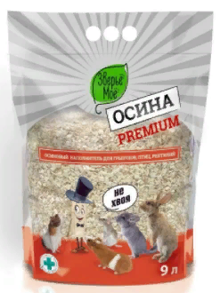 Наполнитель Зверьё моё Premium д/грызунов, птиц, рептилий Осина 9л