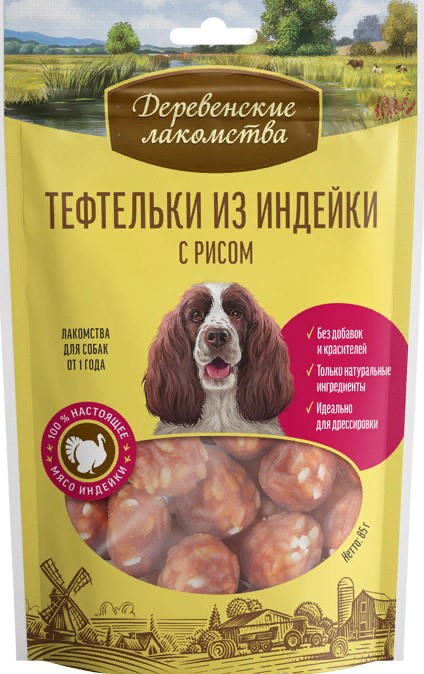 Деревенские лак-ва д/собак тефтельки из индейки с рисом 85г