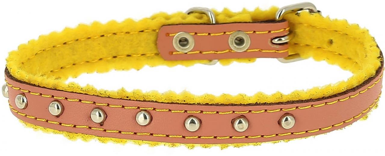 Ошейник кожаный с украшен. на синтепоне с бубенчиками 10мм*28см розовый