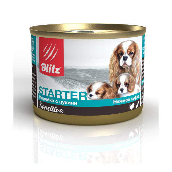 BLITZ сенситив консервы д/щенков, беременных и кормящих сук индейка/цукини 200г