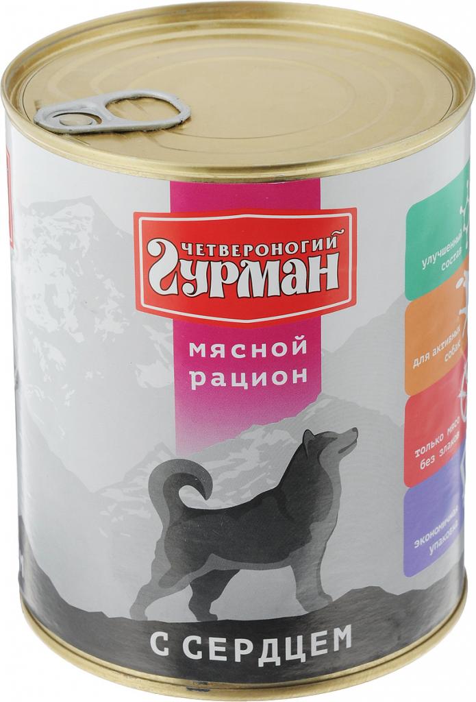 ЧГ Мясной рацион с сердцем для собак 850г