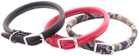 Ошейник кожаный цветной круглый "Cord" d8мм, пряжка 14мм, обхват 35-40см (TM "ZooM")