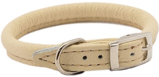 Ошейник кожаный бежевый круглый "Cord" d6мм, пряжка 12мм, обхват 30-34см (TM "ZooM"