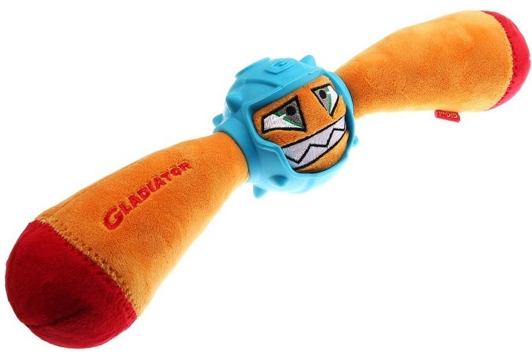ГиГви 75441 Игрушка для собак Гладиатор в резиновом шлеме - палка с пищалкой, оранжевый 41см
