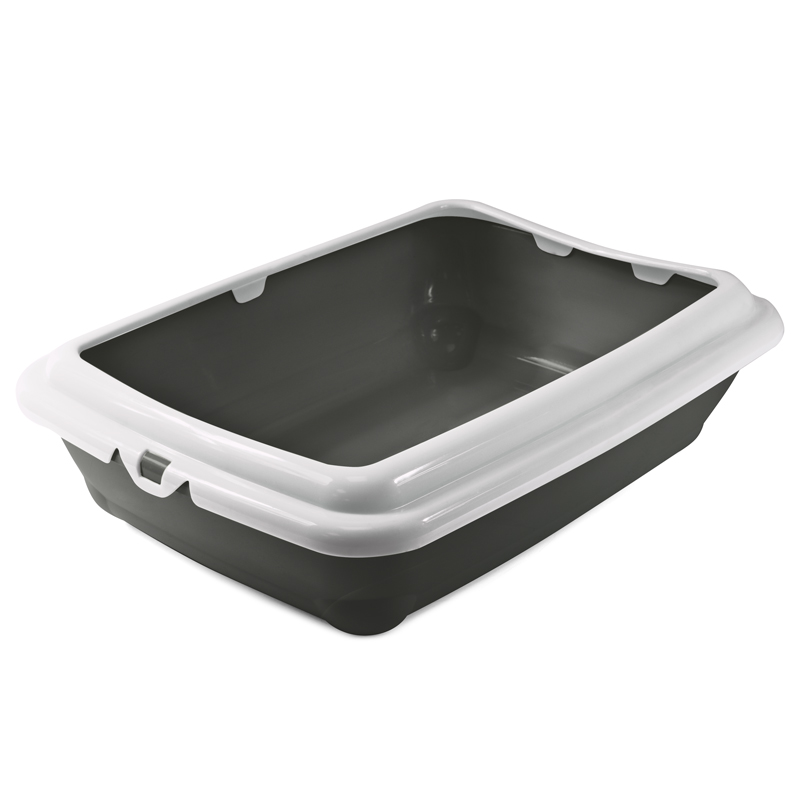 Туалет для кошек прямоугольный с бортом "Штиль", серый/светло-серый, 455*350*125мм