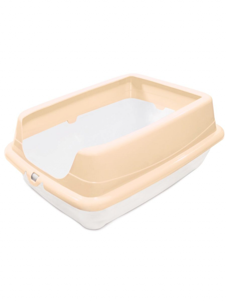 Туалет для кошек прямоугольный с высоким бортом "Пушок", белый/бежевый, 455*350*190мм