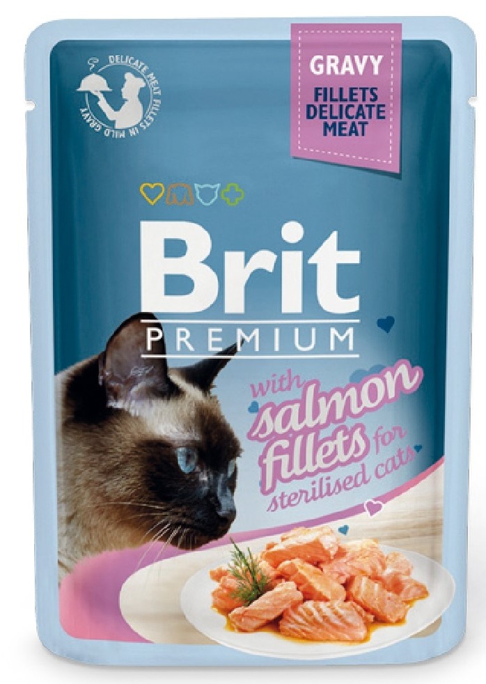 Brit Premium пауч д/к GRAVY кусочки из филе лосося в соусе д/стерил. 85г