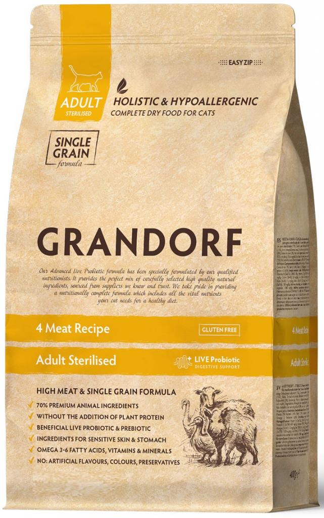 GRANDORF 4 мяса с пробиотиками для стерилизованных кошек*