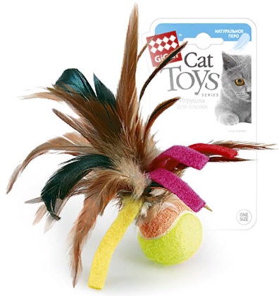 GiGwi Игрушка для кошек Мячик с перьями 6см