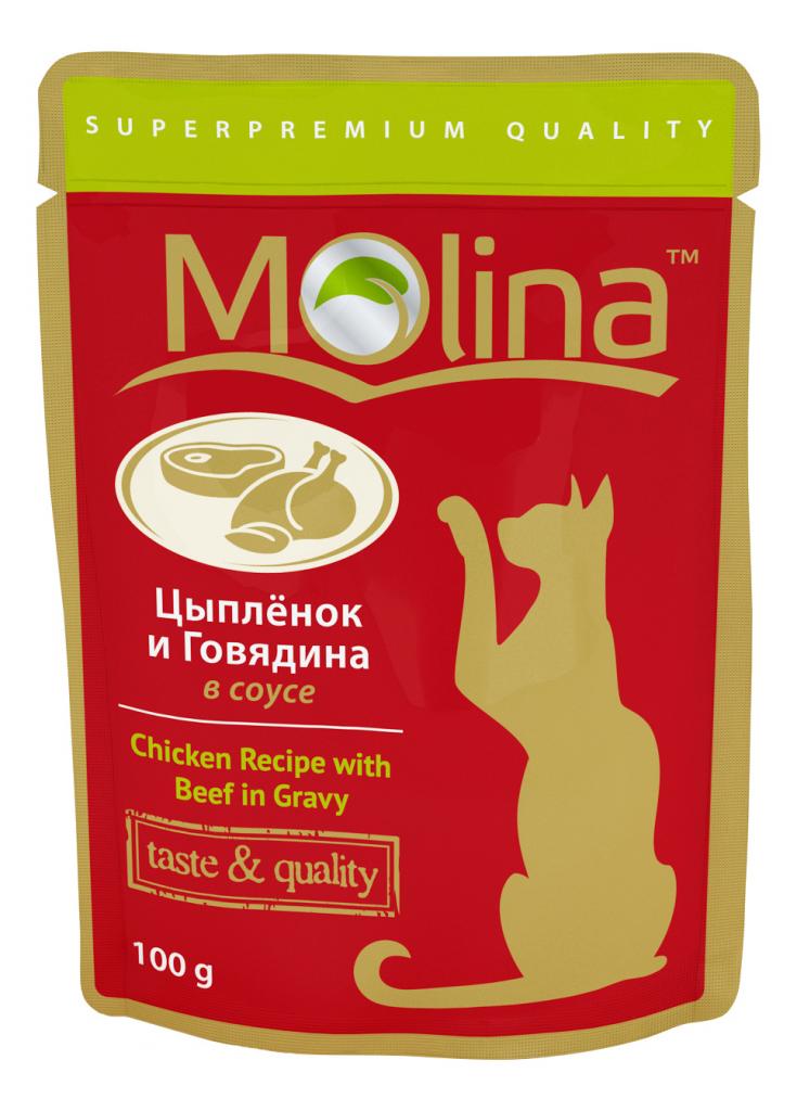 MOLINA пауч для кошек Цыпленок и говядина в соусе 100г