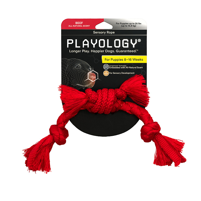Playology сенсорный канат для щенков PUPPY SENSORY ROPE с ароматом говядины, красный