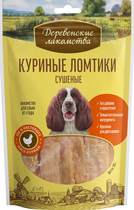 Деревенские лак-ва д/собак Куриные ломтики сушеные 90г