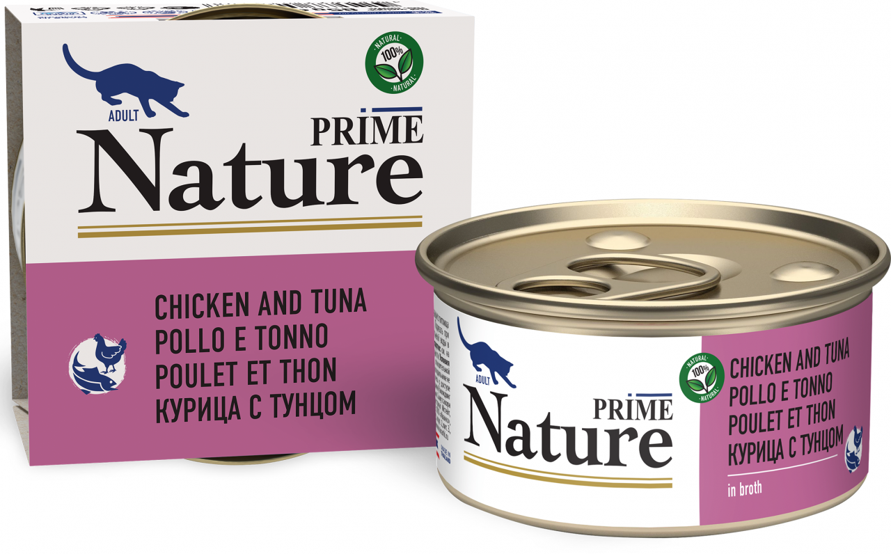 PRIME NATURE д/кошек Курица с тунцом в бульоне 85г