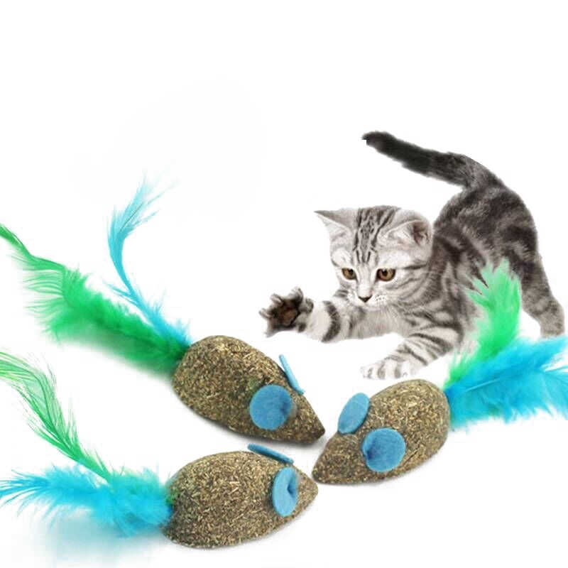 ECOPET Игрушка для кошек Мышь из мяты ушки+перья разноцвет