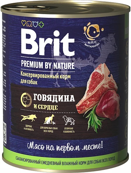 Brit Premium by Nature Говядина и сердце 850г