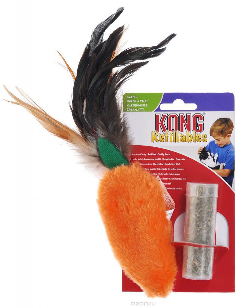Kong игрушка для кошек "Морковь" 15 см плюш с тубом кошачьей мяты 