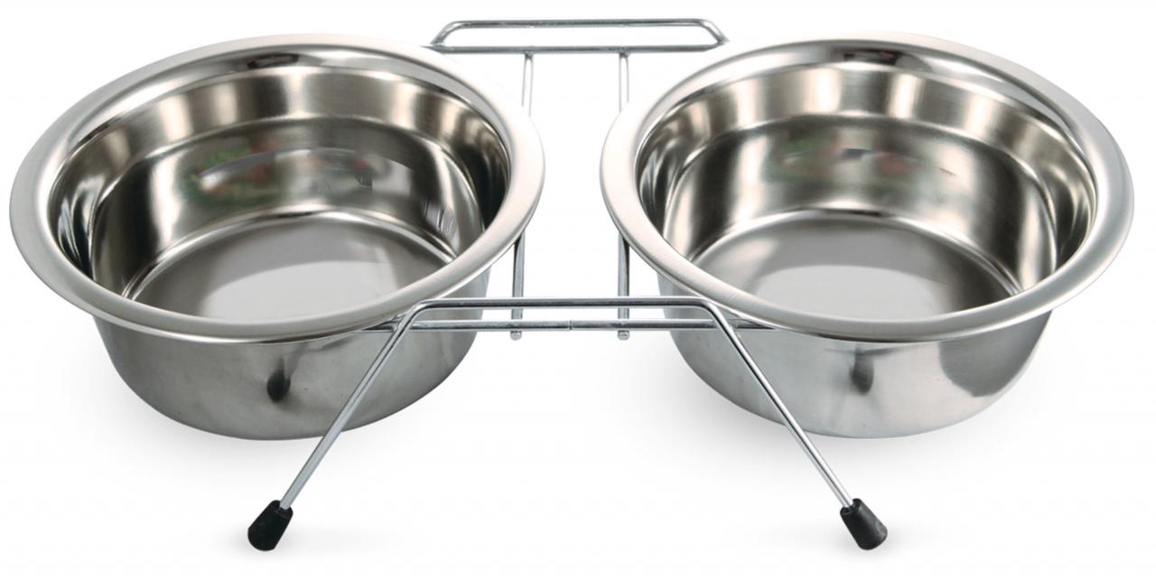 Миска металлическая на подставке, 2*0,2л