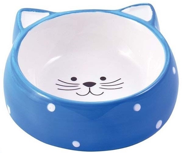 КерамикАрт миска керамическая для кошек 250мл Мордочка кошки голубая