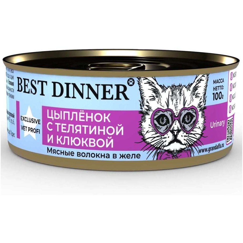 Best Dinner Vet Profi Urinary д/к Цыпленок с телятиной и клюквой конс.100г
