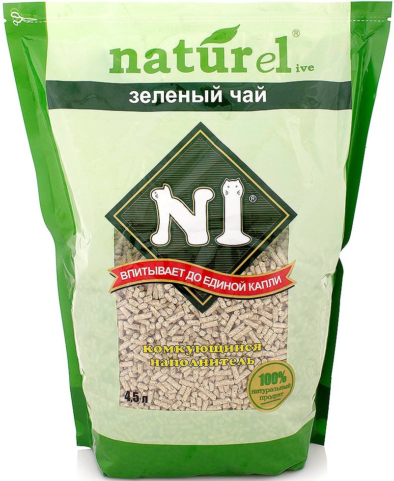 Наполнитель №1 Naturel зеленый чай древесный комкующийся 4,5л