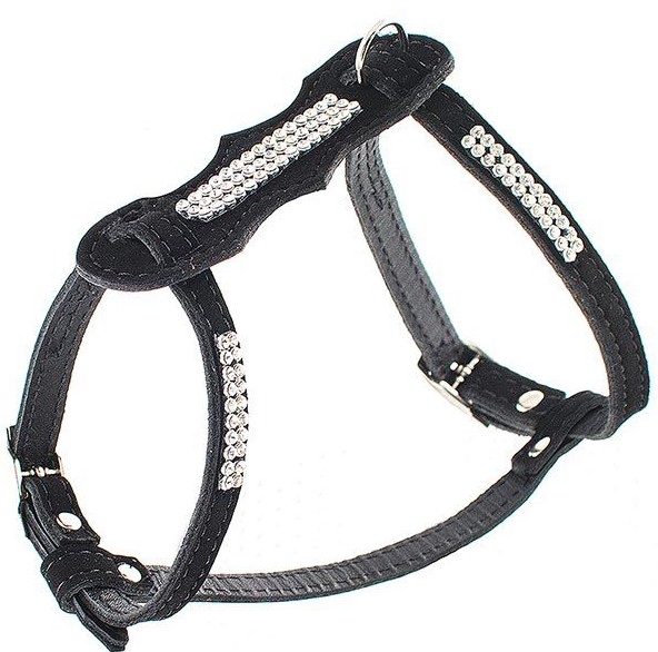 Шлейка 10мм № 2 двухслойная кошачья со стразами обхв. шеи 20-27см, обхв груди 29-36см «Велюр"