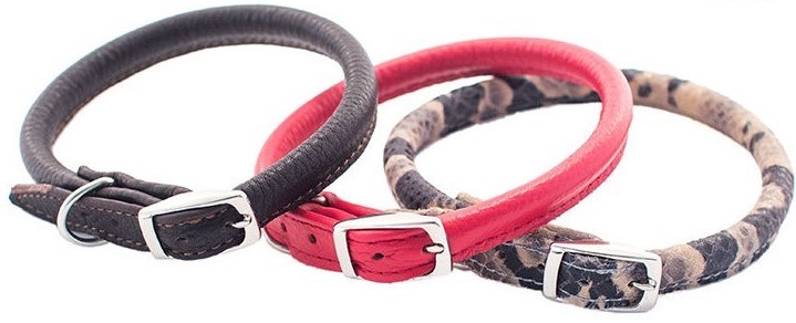 Ошейник кожаный цветной круглый "Cord" d8мм, пряжка 14мм, обхват 38-43см (TM "ZooM")