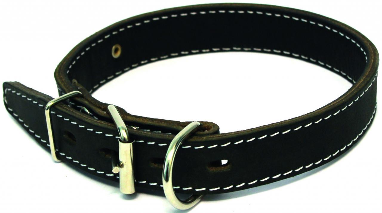 Ошейник кожаный двойной с кольцом перед пряжкой ширина 45 мм, обхват шеи от 57 до 66 см.