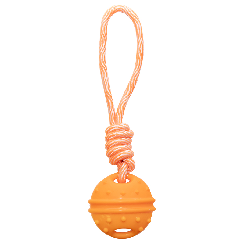 Игрушка для собак из термопластичной резины "Апельсин с  веревкой", d77/290мм, Triol