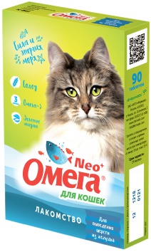 Омега Neo+ Лакомство мультивитаминное д/кошек для выведения шерсти с солодом
