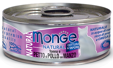 Monge Cat Natural консервы для кошек тунец с курицей и говядиной 80г