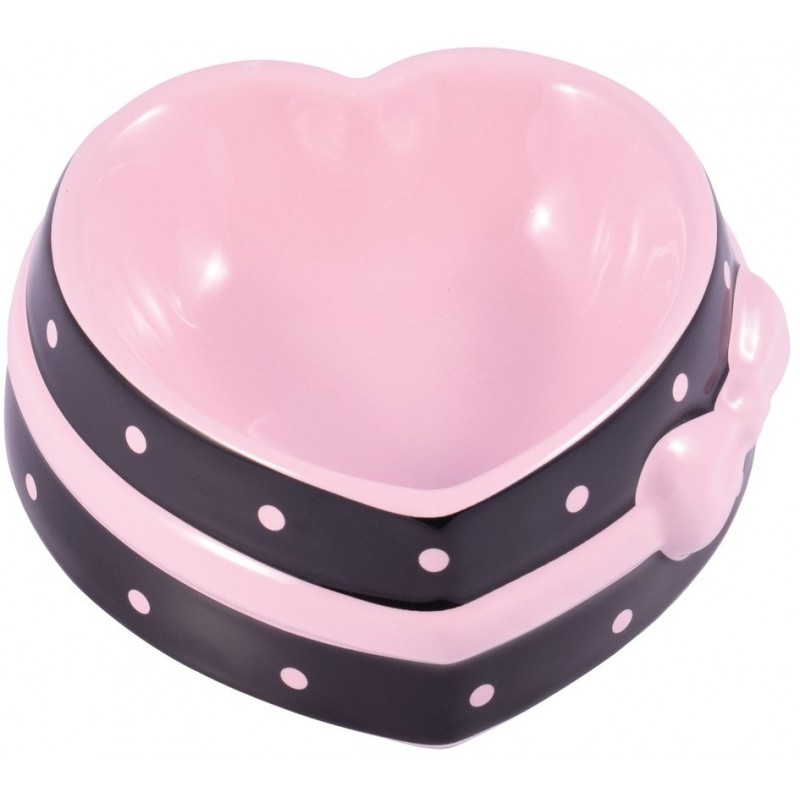 КерамикАрт миска керамическая для собак и кошек 250мл Сердечко коричневая с розовым бантом