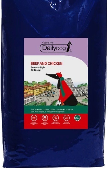 Dailydog Casual line SENIOR-LIGHT ALL BREED корм для пожилых собак и склонных к ожирению всех пород с говядиной и курицей