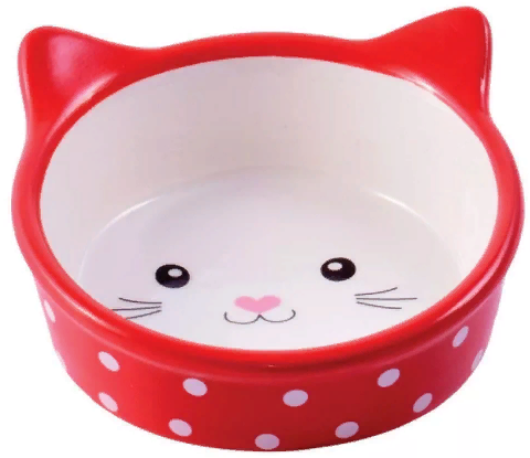 КерамикАрт Миска д/кошек керамическая Мордочка кошки красная в горошек 250мл