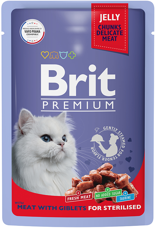Брит Premium Пауч для взрослых стерилизованных кошек мясное ассорти с потрошками 85г