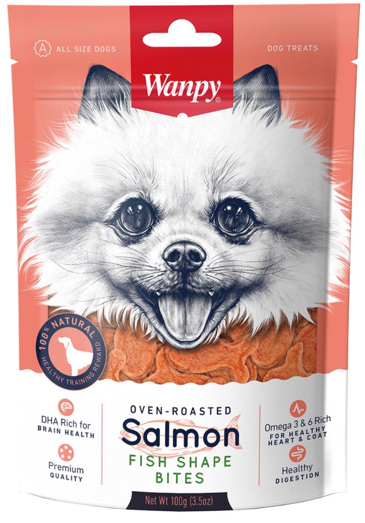 Wanpy Dog лакомые кусочки из нежного лосося в форме рыбок 100г