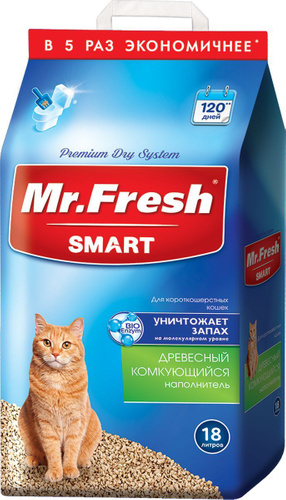 Наполнитель Mr.Fresh Smart Наполнитель для короткошерстных кошек 18л*8,4кг