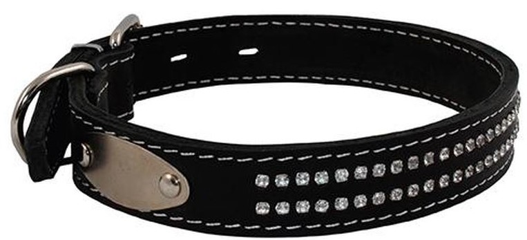 Ошейник кожаный двойной со стразами ширина 45 мм  обхв.шеи 63-72см