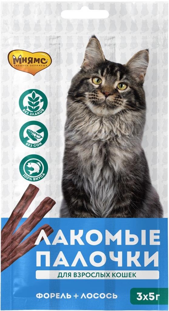 Мнямс лакомые палочки 13,5см д/к с лосось и форель 3х5г