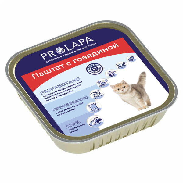 Prolapa Premium 100 г ламистер полнорационный консервированный корм паштет с говядиной для кошек