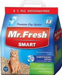 Наполнитель Mr.Fresh Smart Наполнитель для короткошерстных кошек 4,5л*2,1кг